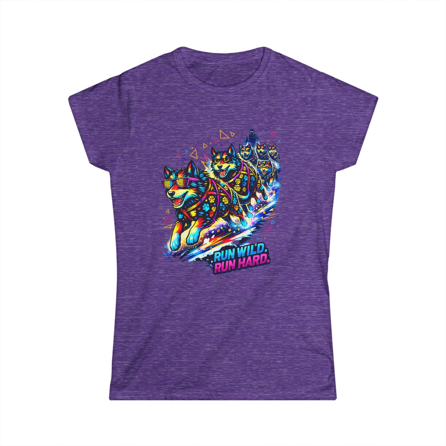 Women's Tee — Vibrant Husky Sled Team "Run Wild, Run Hard"