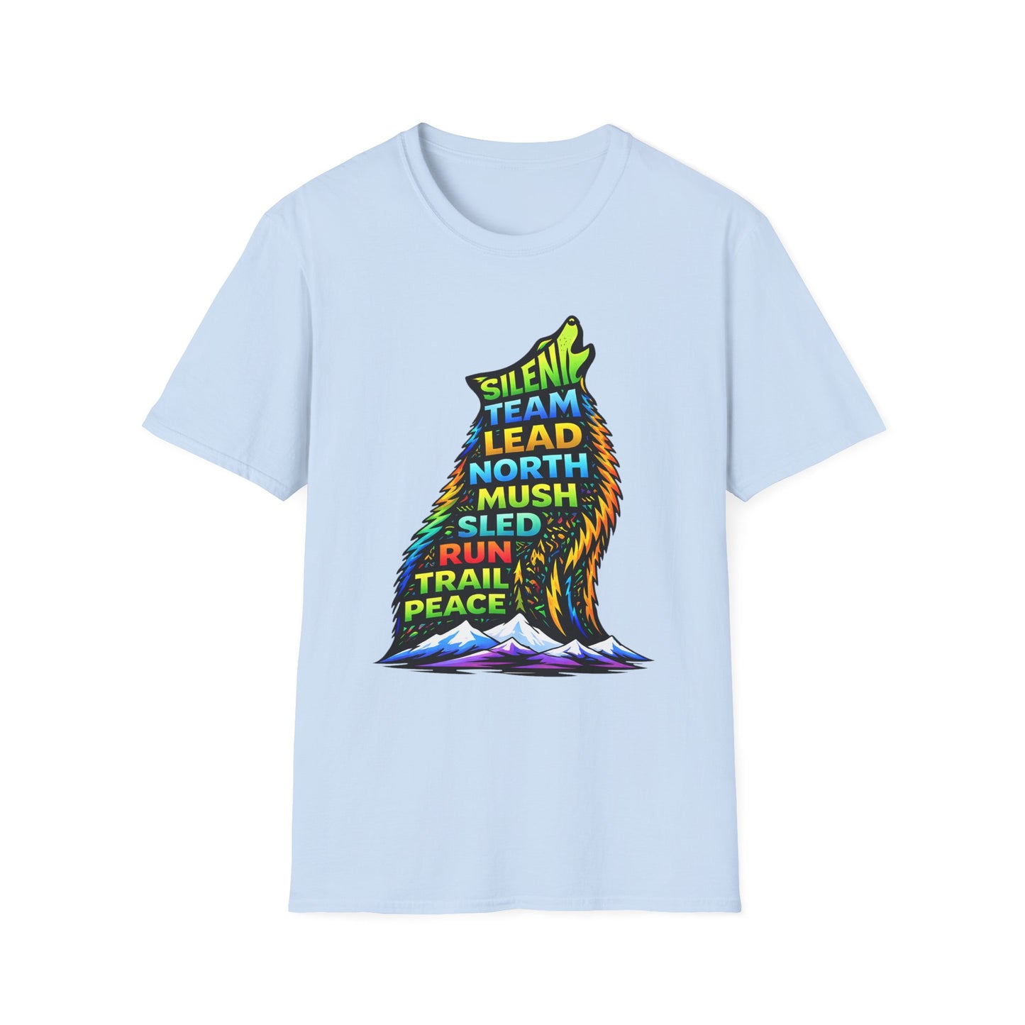 Howling Dog Adventure T-Shirt — 'Silent Team Lead North Mush Sled Run Trail Peace' Graphic Tee