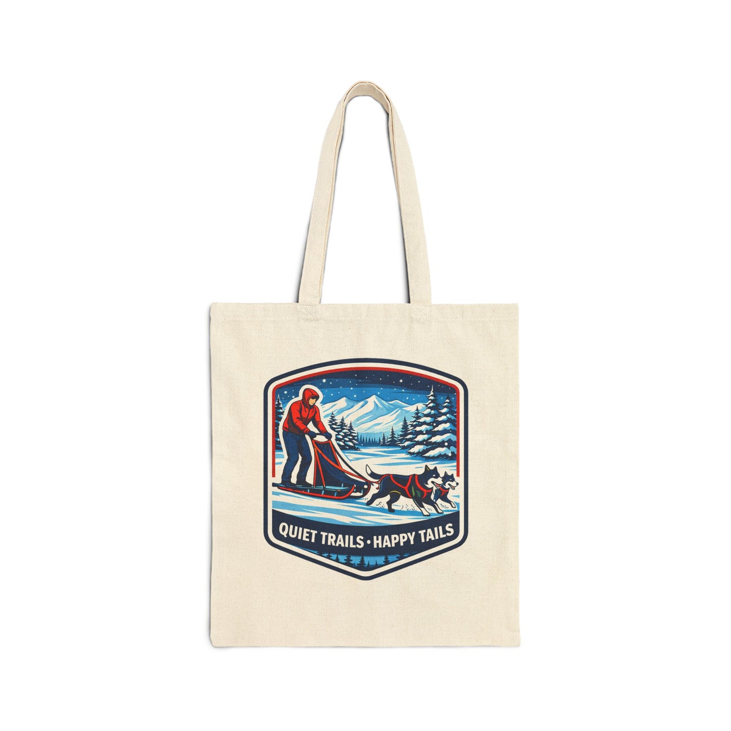 Tote Bag — "Quiet Trails, Happy Tails" Sled Dog Winter Canvas Tote