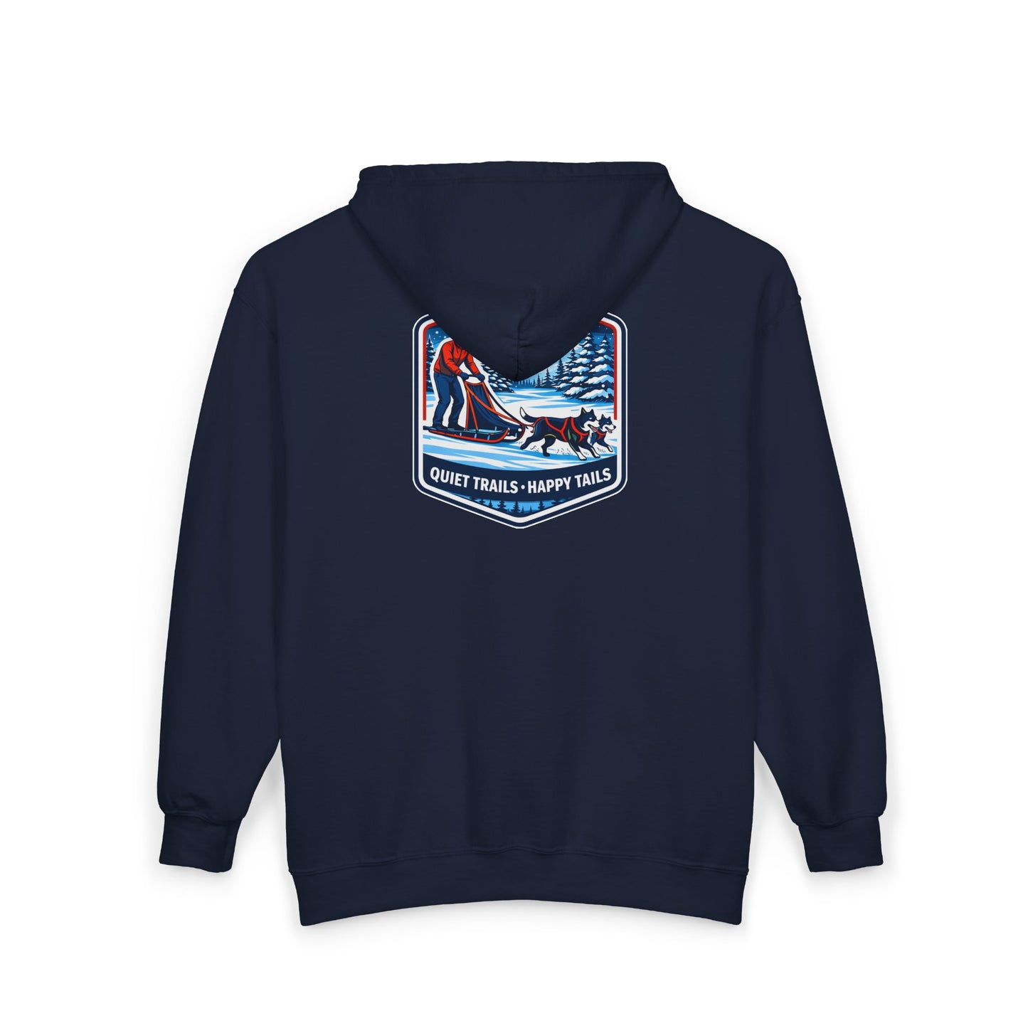 Quiet Trails Skiing Zip Hoodie – "Quiet Trails • Happy Trails" Winter Ski Patch