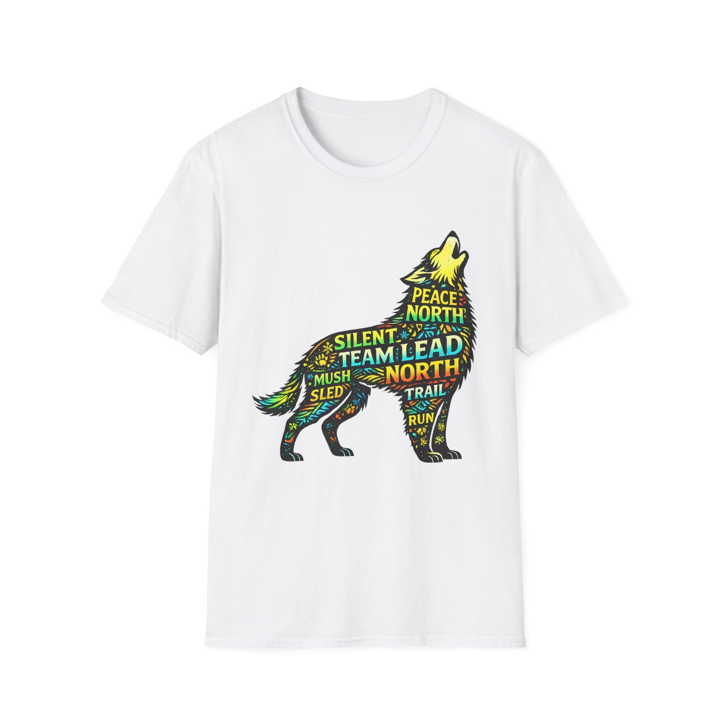 Wolf Word Art T‑Shirt — ‘Lead North’ Mush & Trail Running Design