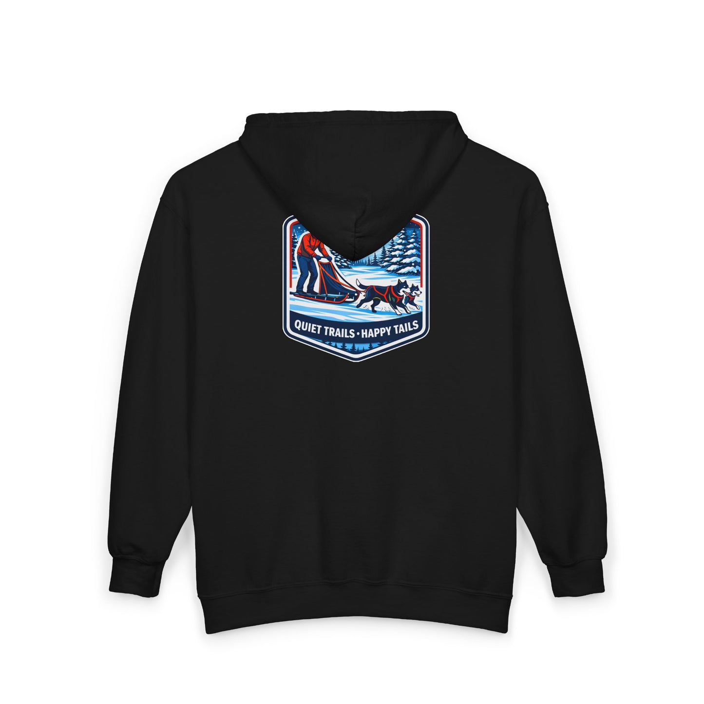 Quiet Trails Skiing Zip Hoodie – "Quiet Trails • Happy Trails" Winter Ski Patch