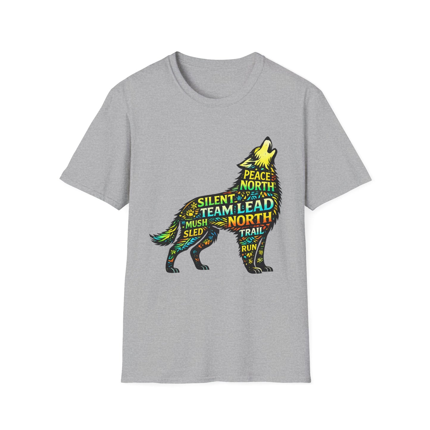 Wolf Word Art T‑Shirt — ‘Lead North’ Mush & Trail Running Design
