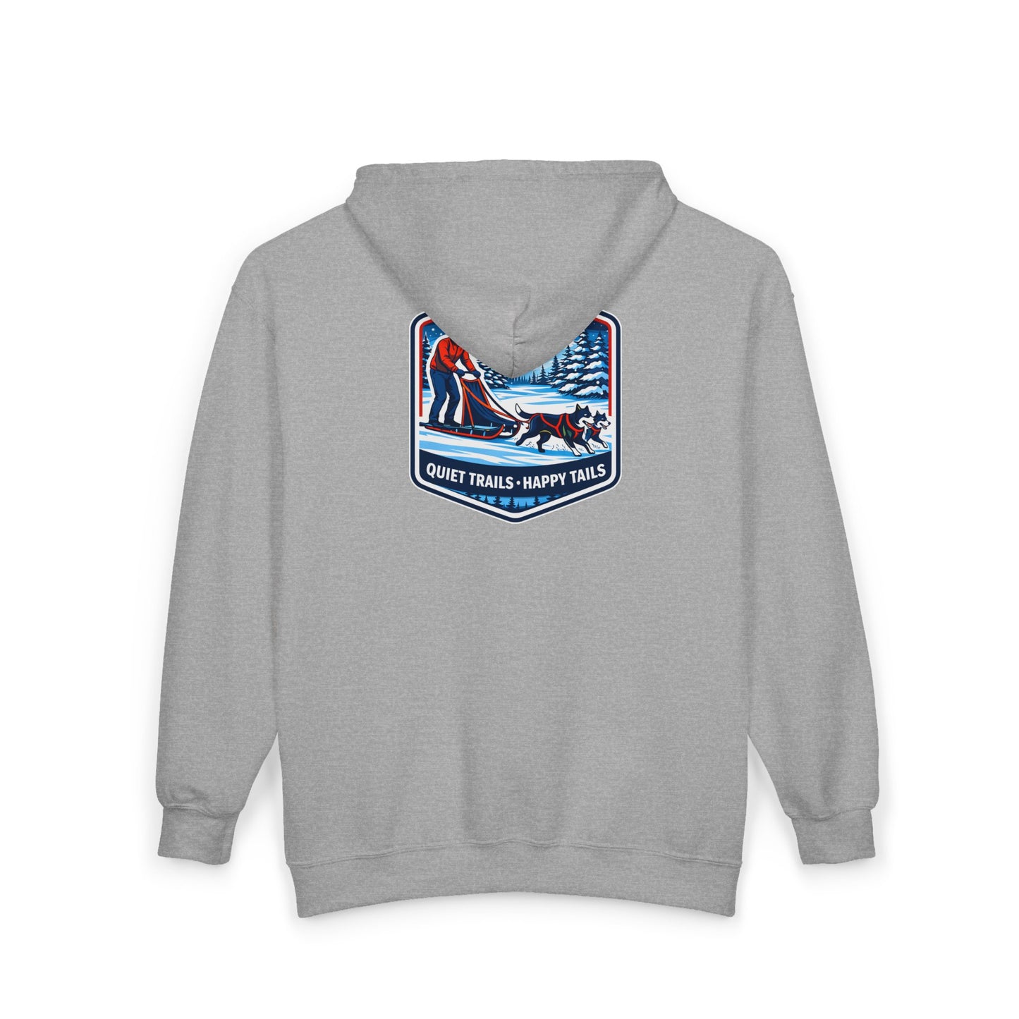 Quiet Trails Skiing Zip Hoodie – "Quiet Trails • Happy Trails" Winter Ski Patch