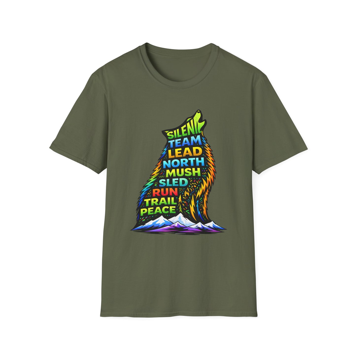 Howling Dog Adventure T-Shirt — 'Silent Team Lead North Mush Sled Run Trail Peace' Graphic Tee