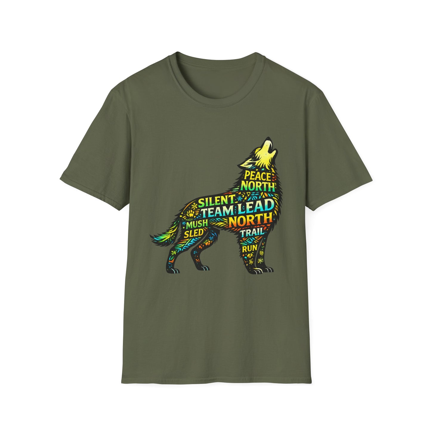 Wolf Word Art T‑Shirt — ‘Lead North’ Mush & Trail Running Design