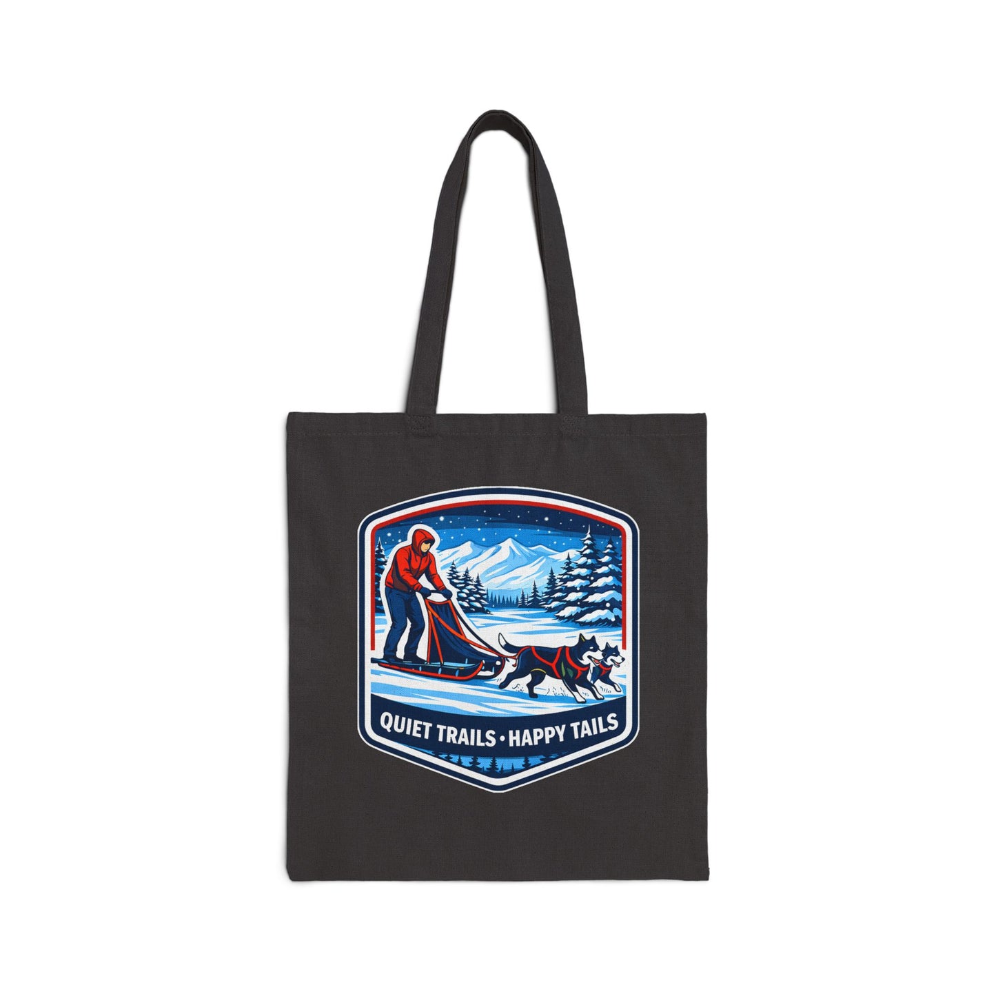 Tote Bag — "Quiet Trails, Happy Tails" Sled Dog Winter Canvas Tote