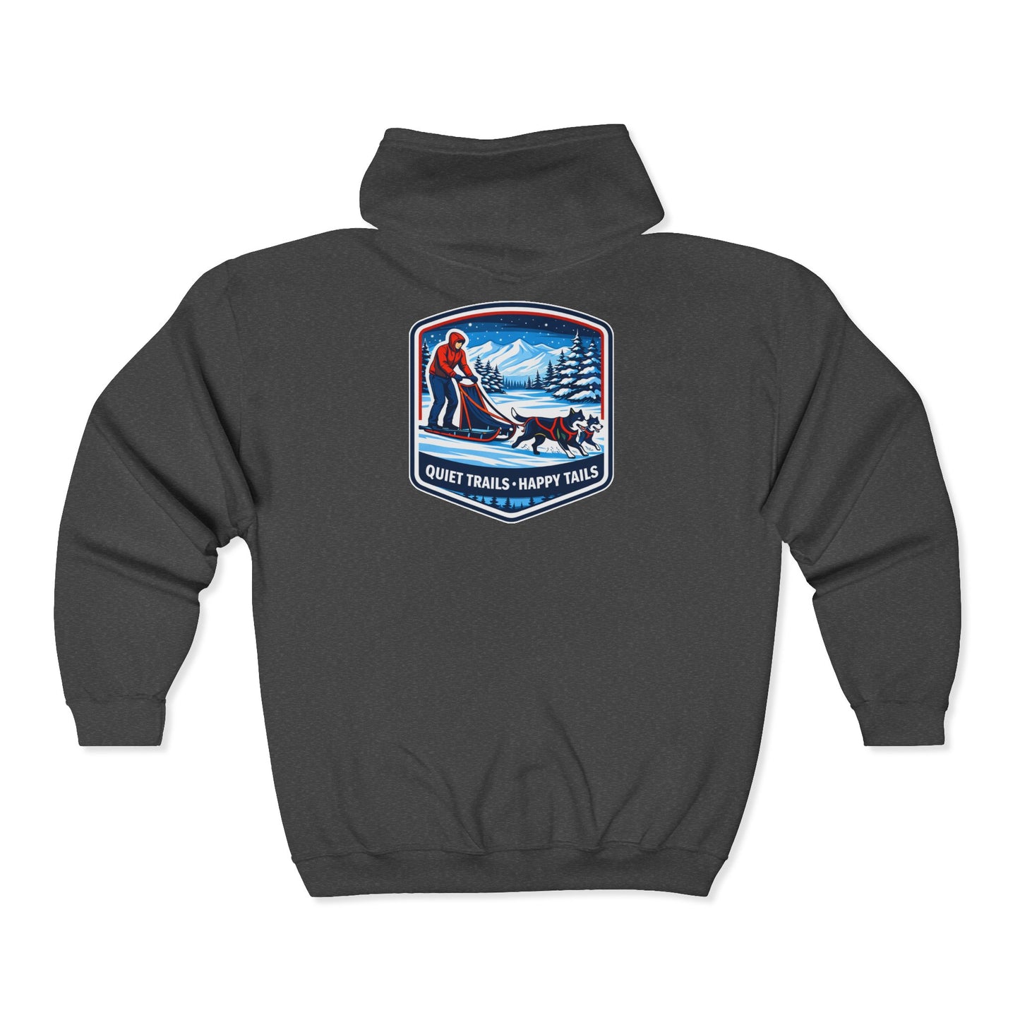 Quiet Trails Skiing Zip Hoodie – "Quiet Trails • Happy Trails" Winter Ski Patch