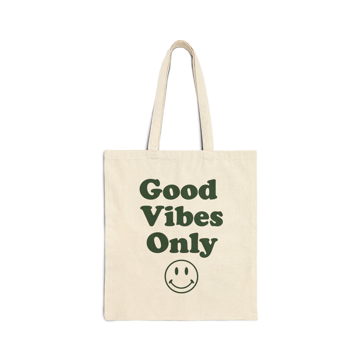 Good Vibes Only Canvas Tote Bag — Retro Smiley Grocery & Everyday Shopper