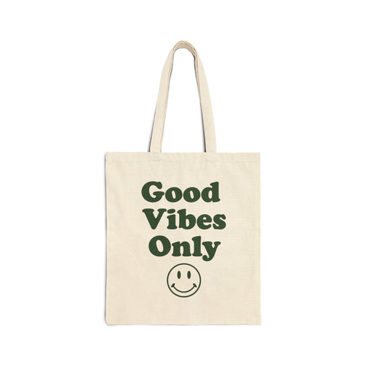 Good Vibes Only Canvas Tote Bag — Retro Smiley Grocery & Everyday Shopper