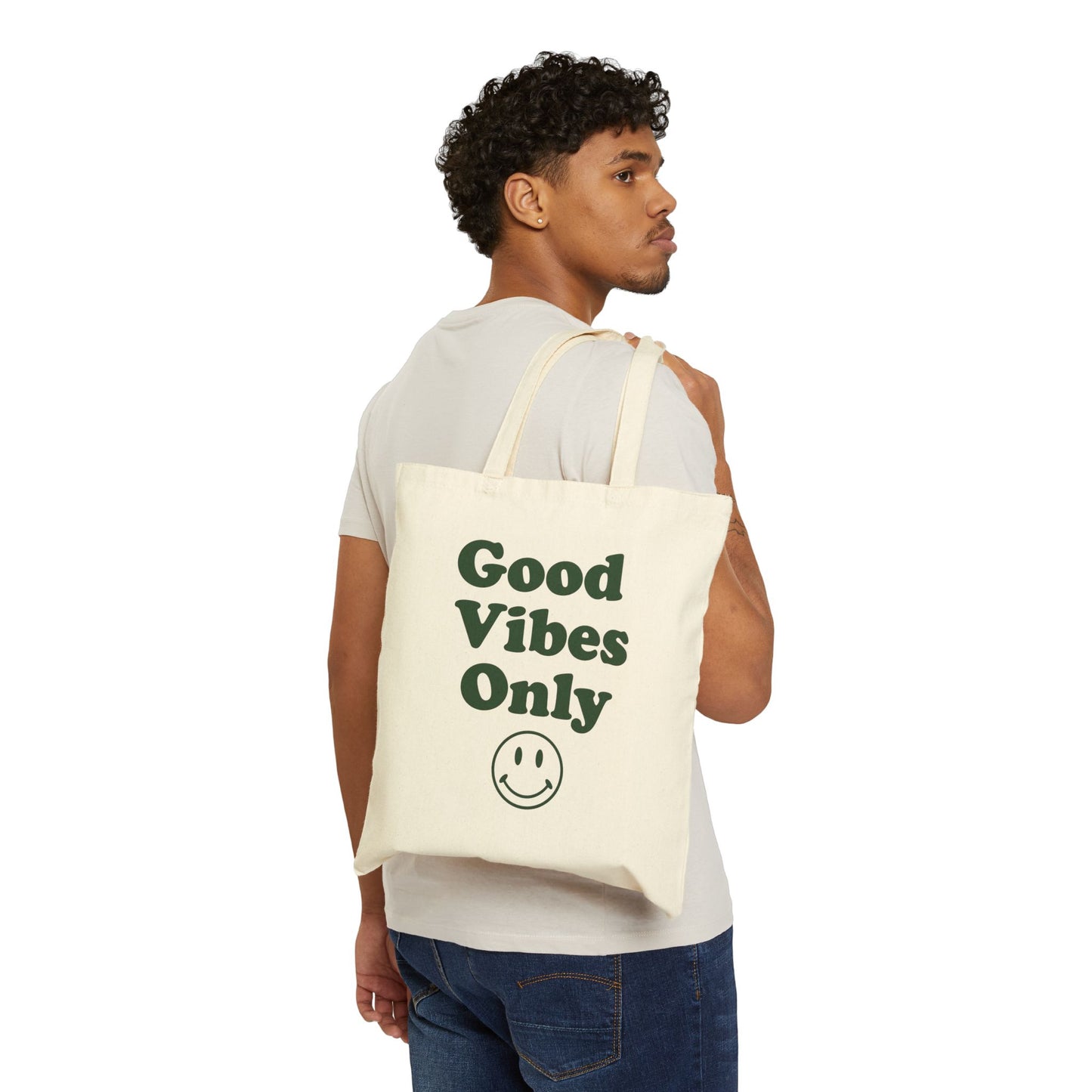 Good Vibes Only Canvas Tote Bag — Retro Smiley Grocery & Everyday Shopper