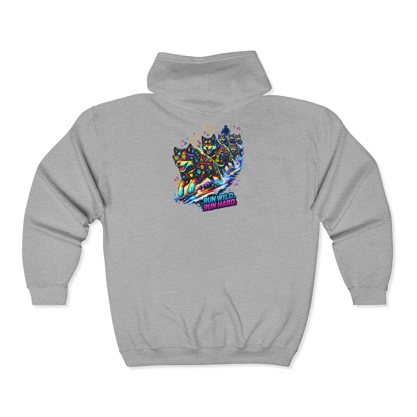 Full-Zip Hoodie — Colorful Neon Cat Art Zip-Up Sweatshirt