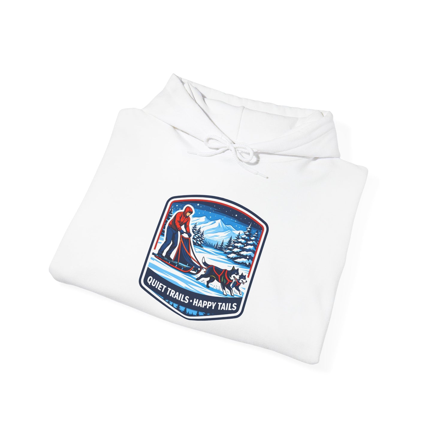 Winter Dog Sledding Hoodie — Quiet Trails, Happy Trails Patch
