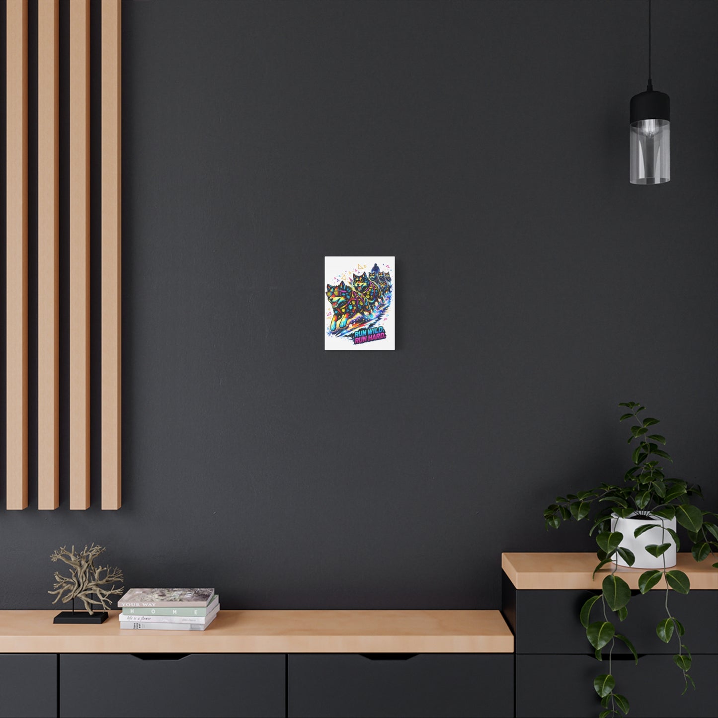 Vibrant Neon Huskies Canvas - "Run Wild, Run Hard" Stretched Wall Art