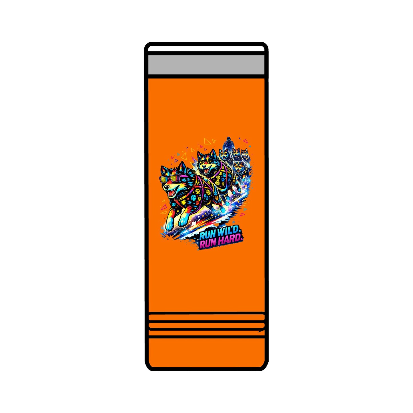 22oz Skinny Tumbler — Colorful Husky Sled Team "Run Wild, Run Hard" Travel Mug