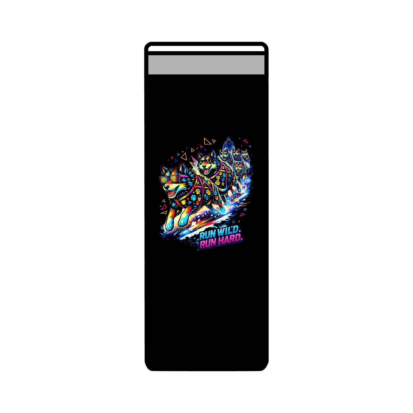 22oz Skinny Tumbler — Colorful Husky Sled Team "Run Wild, Run Hard" Travel Mug