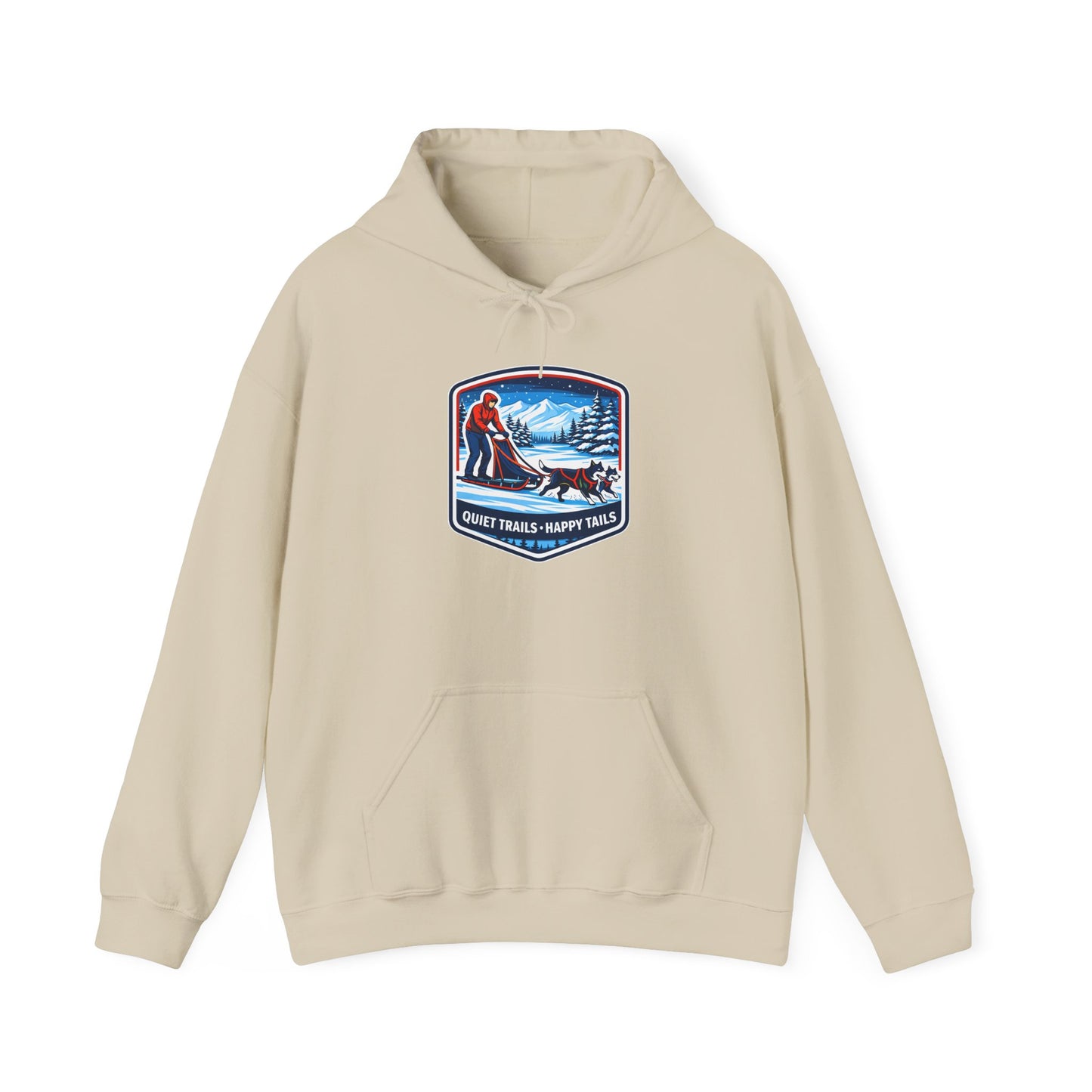 Winter Dog Sledding Hoodie — Quiet Trails, Happy Trails Patch