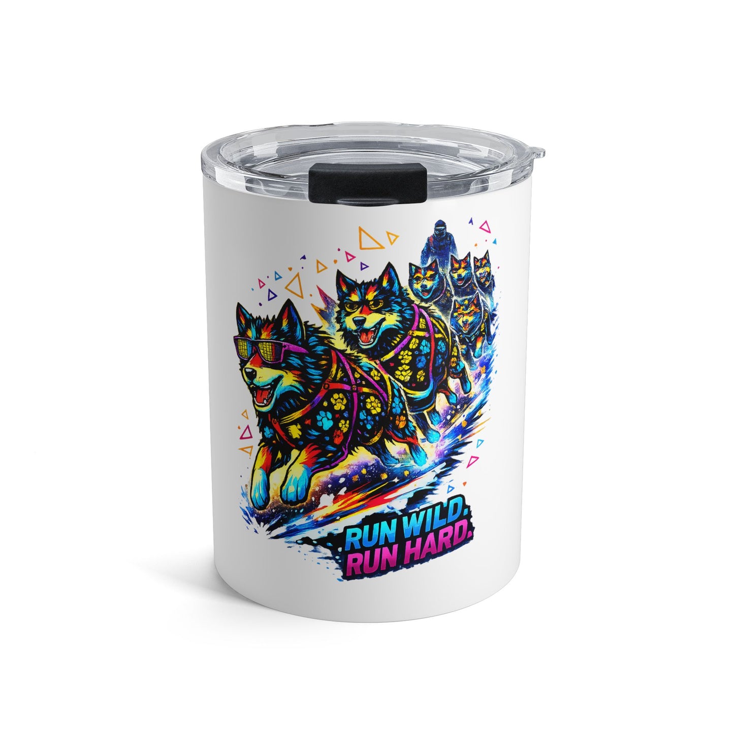 Husky Pack 10oz Tumbler — Colorful 'Run Wild, Run Hard' Insulated Travel Cup