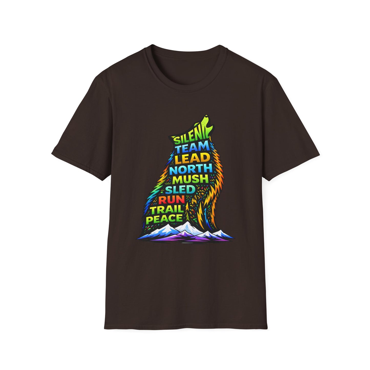 Howling Dog Adventure T-Shirt — 'Silent Team Lead North Mush Sled Run Trail Peace' Graphic Tee