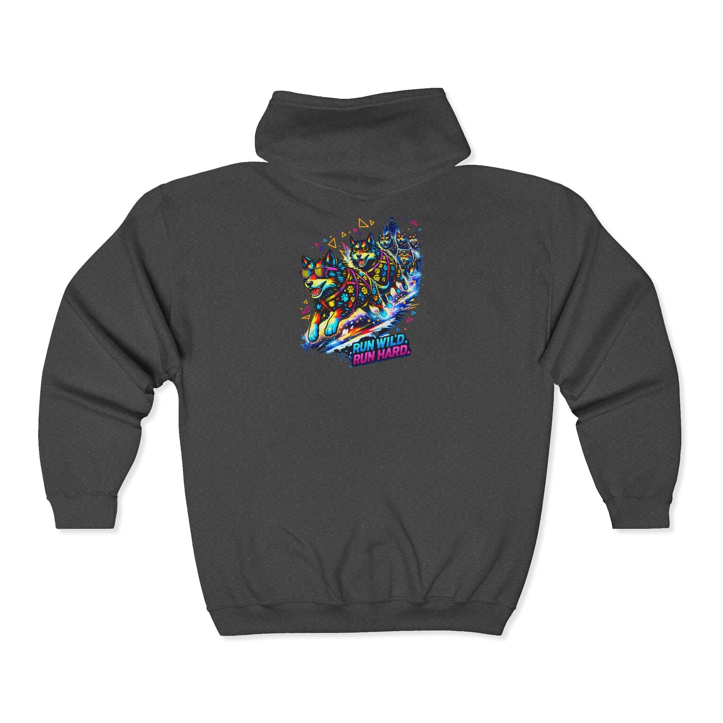 Full-Zip Hoodie — Colorful Neon Cat Art Zip-Up Sweatshirt