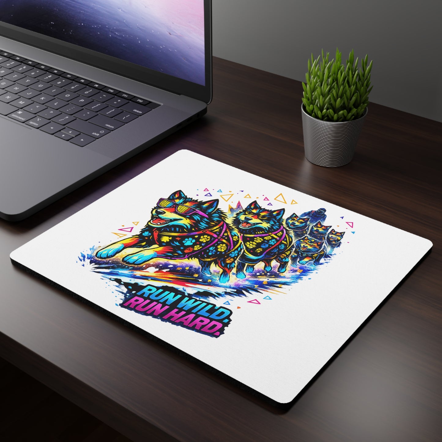 Run Wild, Run Hard Husky Mouse Pad — Vibrant Sled Dog Gaming Desk Mat