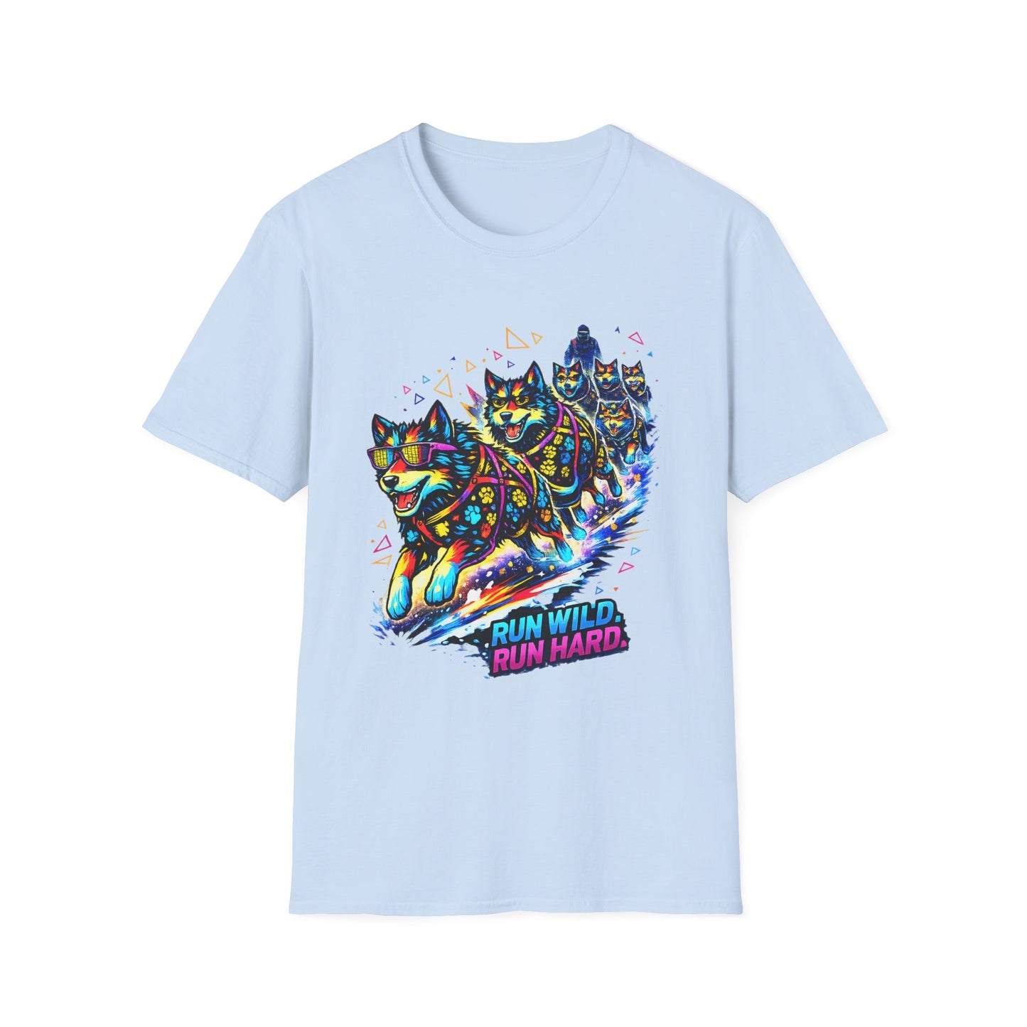 Husky Sled Team T-Shirt — 'Run Wild, Run Hard' Neon Adventure Tee