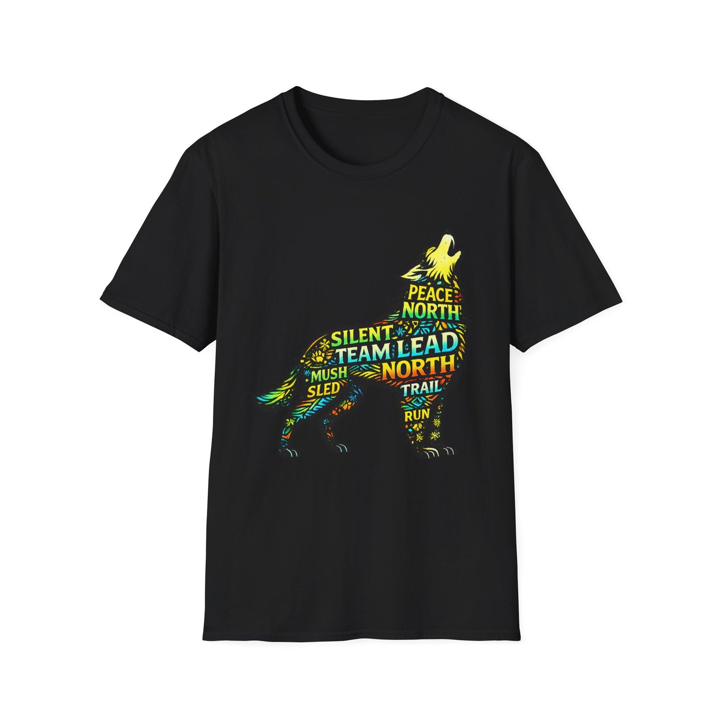 Wolf Word Art T‑Shirt — ‘Lead North’ Mush & Trail Running Design