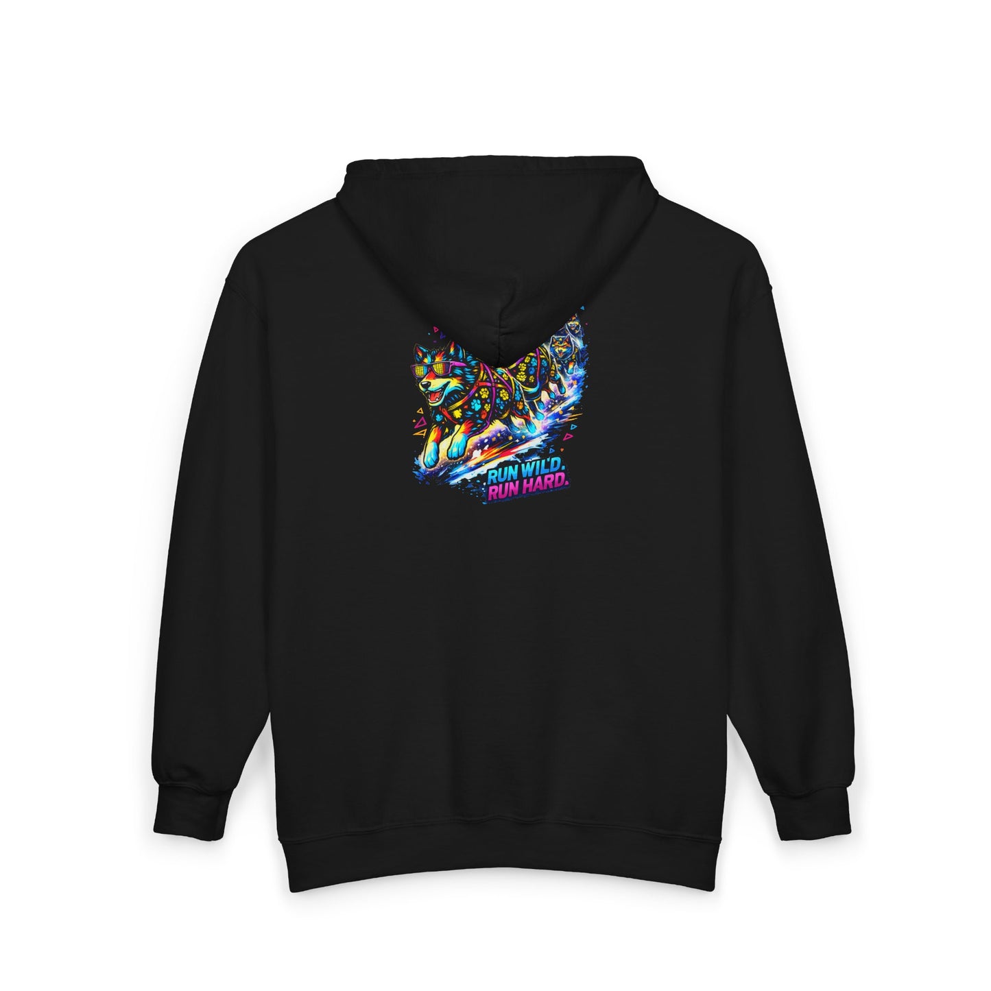Full-Zip Hoodie — Colorful Neon Cat Art Zip-Up Sweatshirt