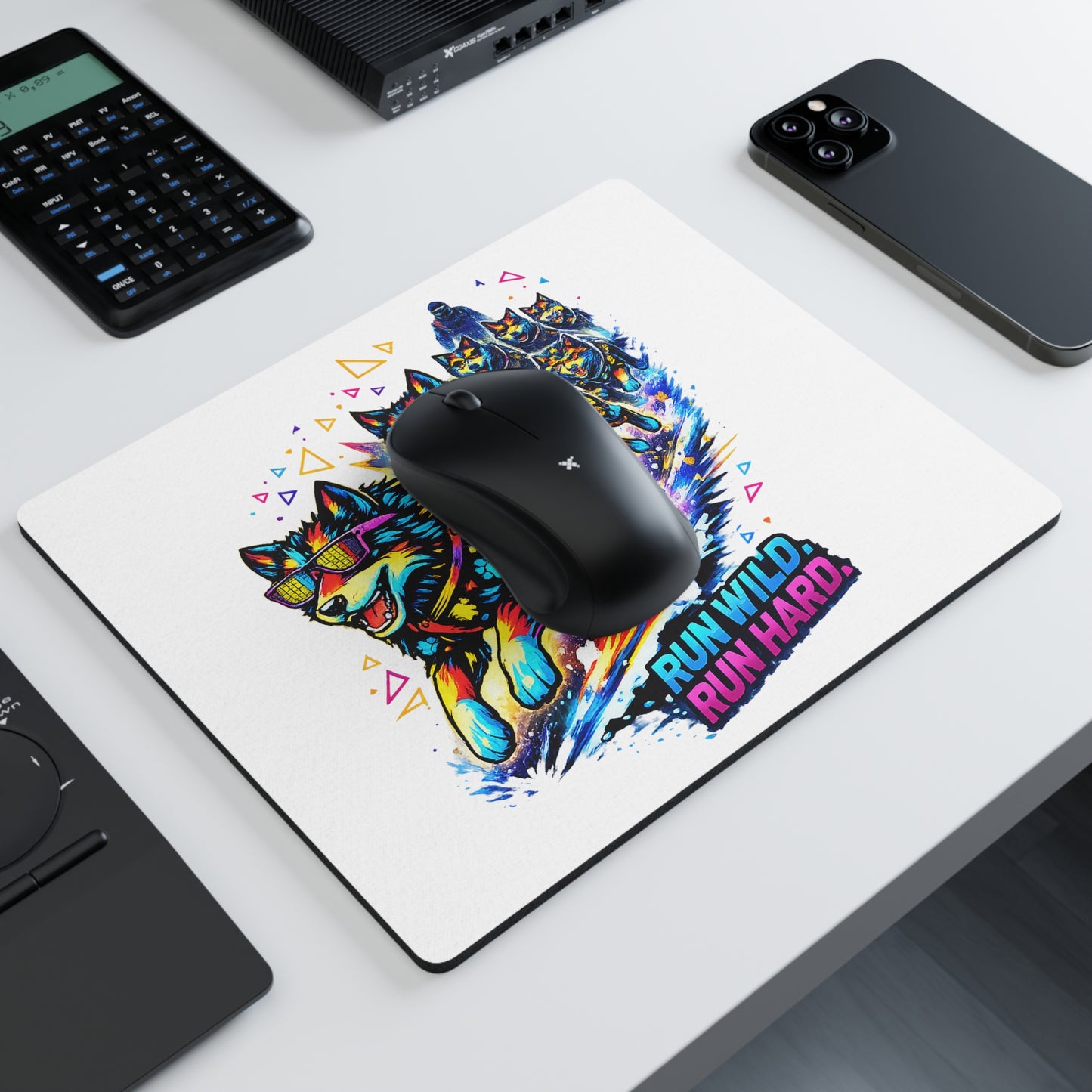 Run Wild, Run Hard Husky Mouse Pad — Vibrant Sled Dog Gaming Desk Mat