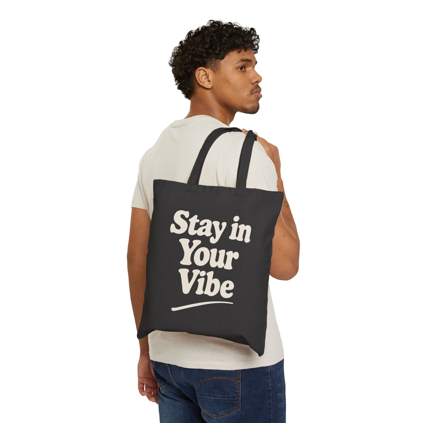 Stay In Your Vibe Canvas Tote – Retro Script Cotton Shopper Bag