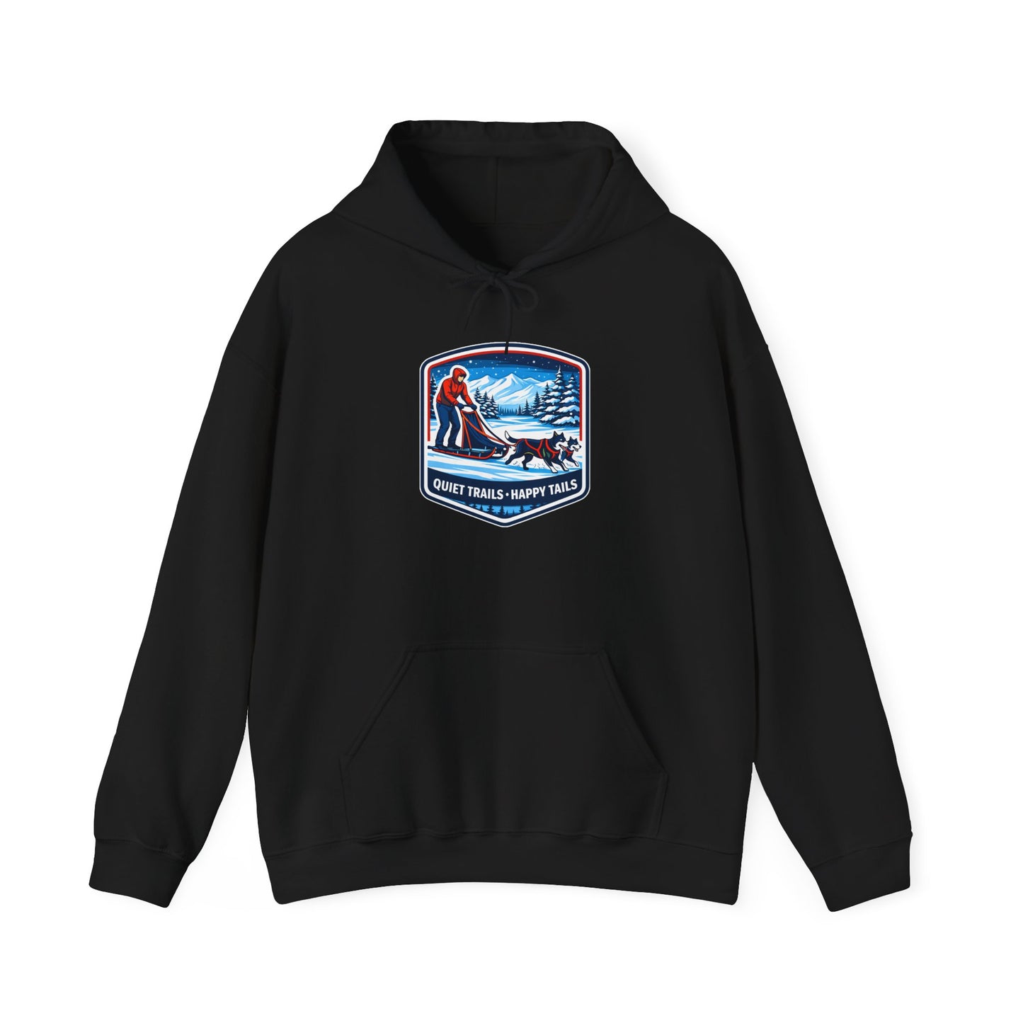 Winter Dog Sledding Hoodie — Quiet Trails, Happy Trails Patch