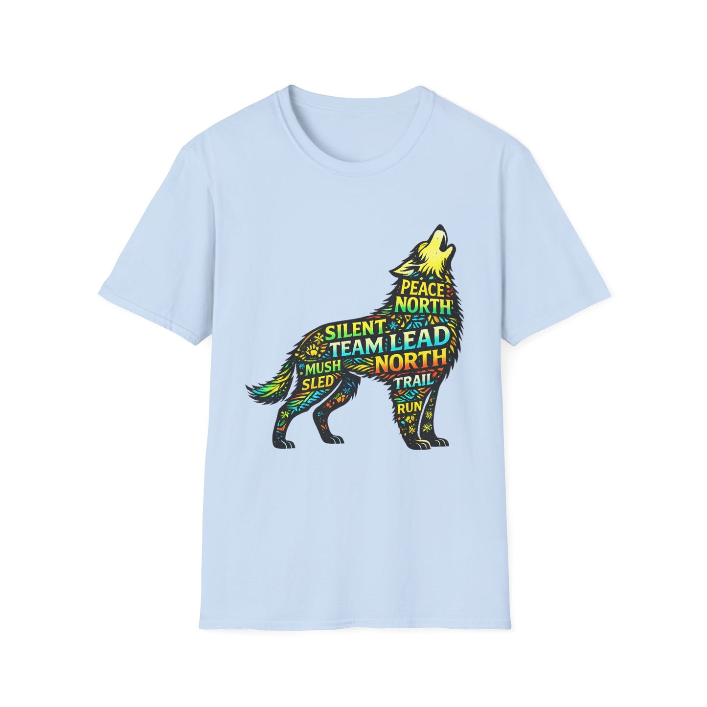 Wolf Word Art T‑Shirt — ‘Lead North’ Mush & Trail Running Design