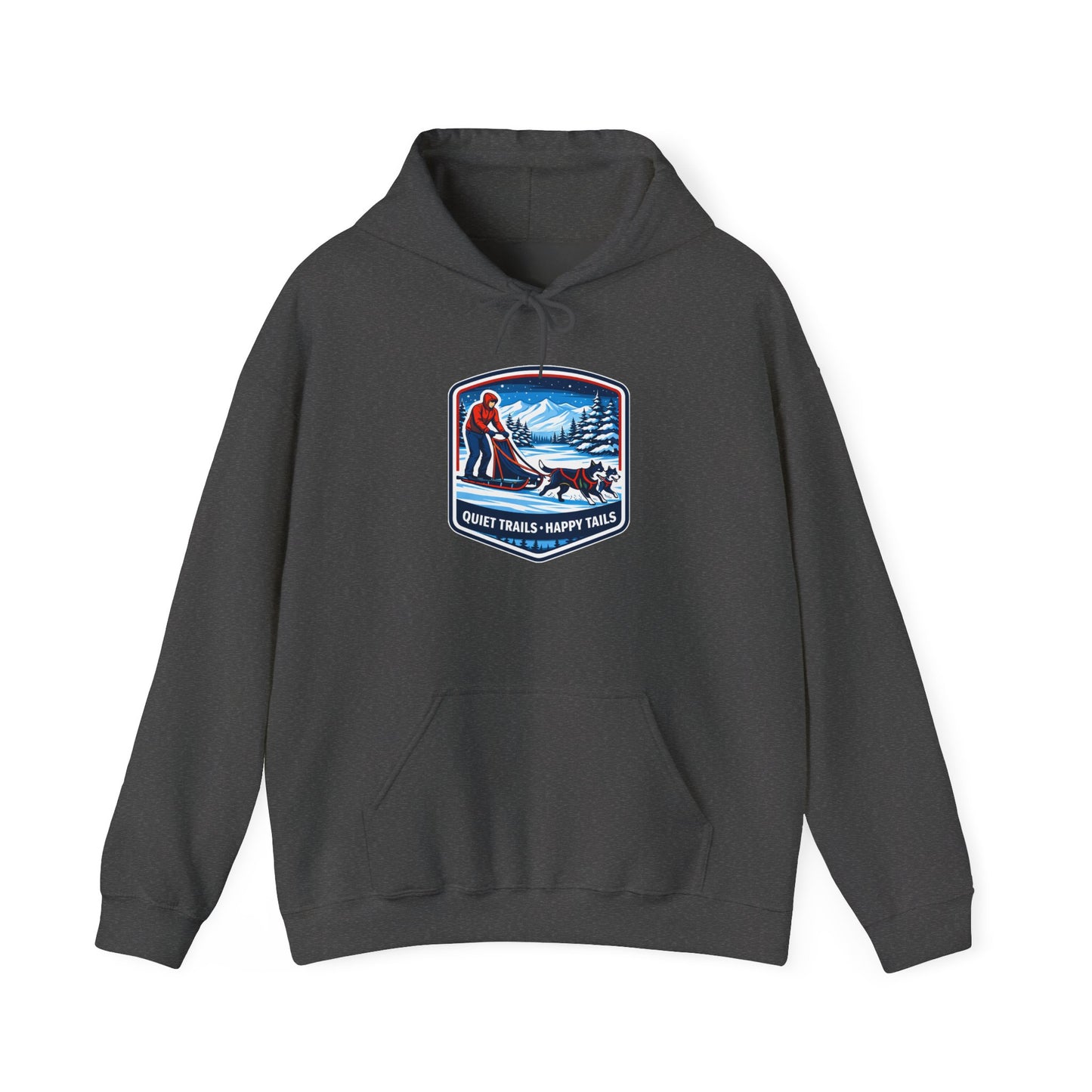 Winter Dog Sledding Hoodie — Quiet Trails, Happy Trails Patch