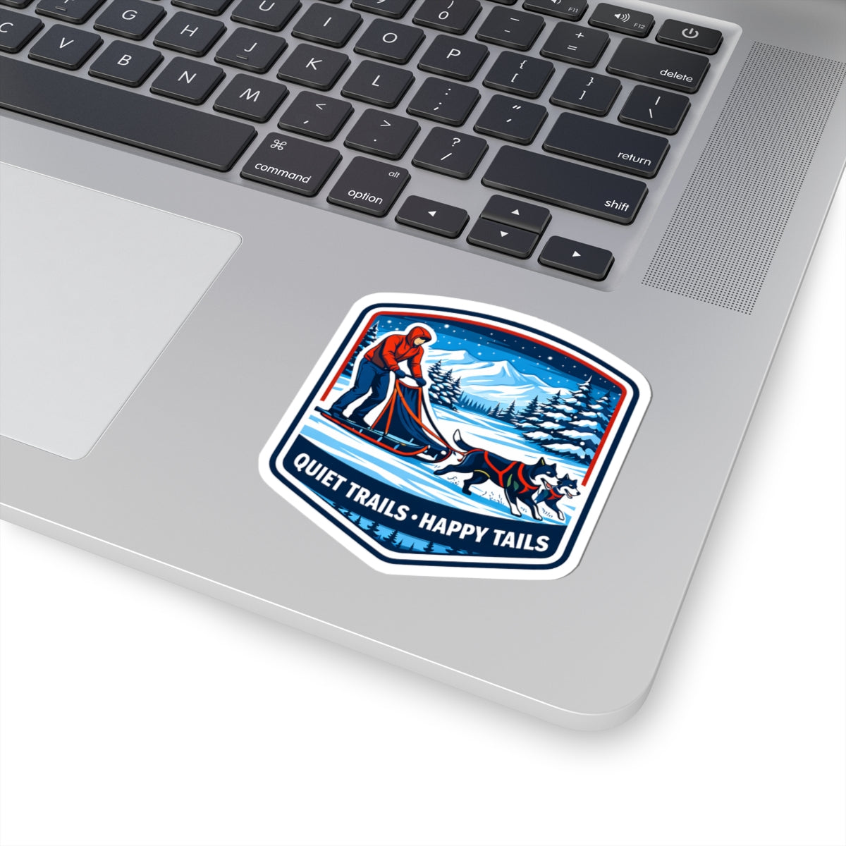 Mushing Sticker — "Quiet Trails • Happy Tails" Winter Dog Sled Decal
