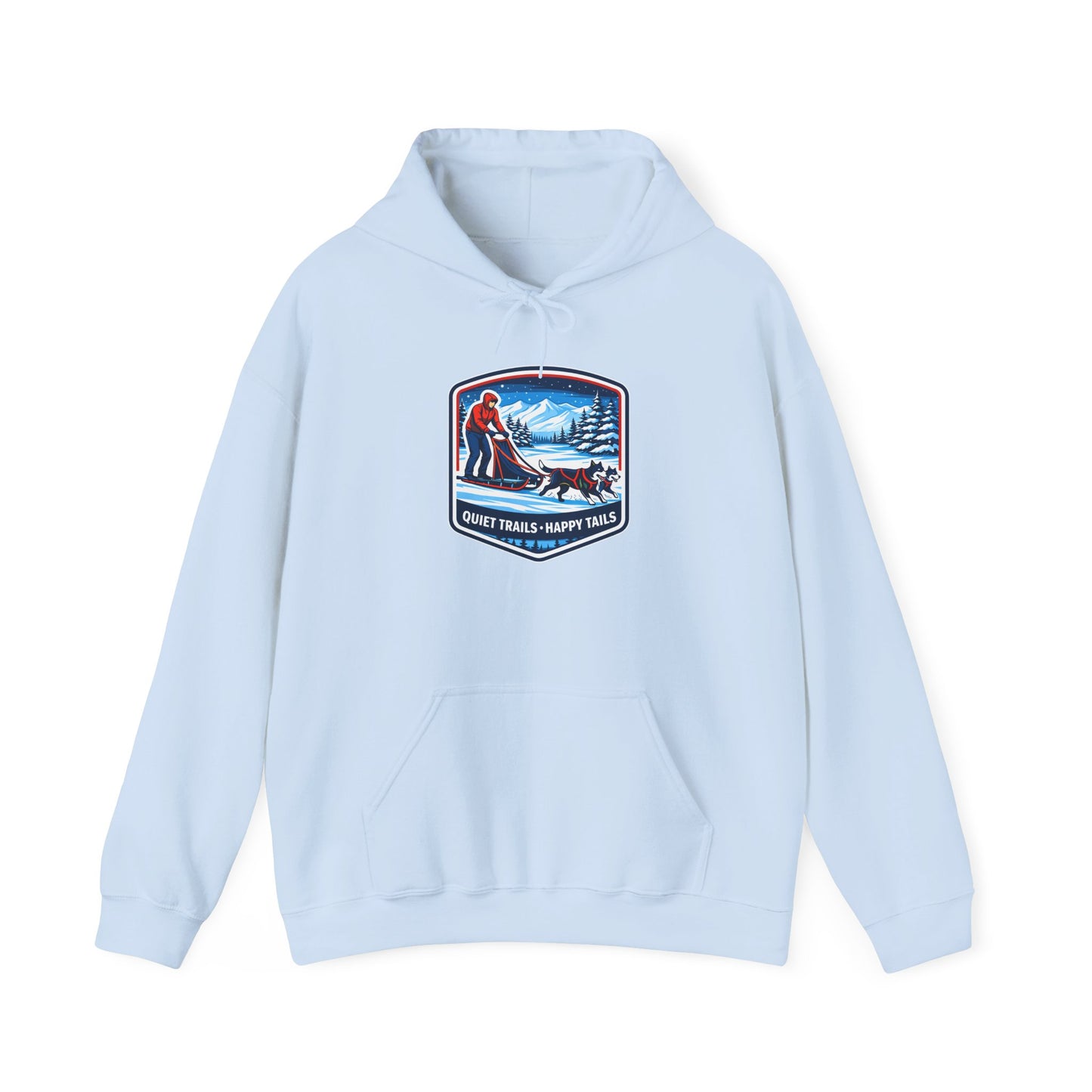 Winter Dog Sledding Hoodie — Quiet Trails, Happy Trails Patch