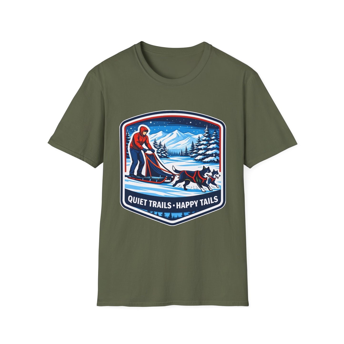 Sled Dog Adventure T-Shirt — "Quiet Trails • Happy Tails" Winter Sledding Tee