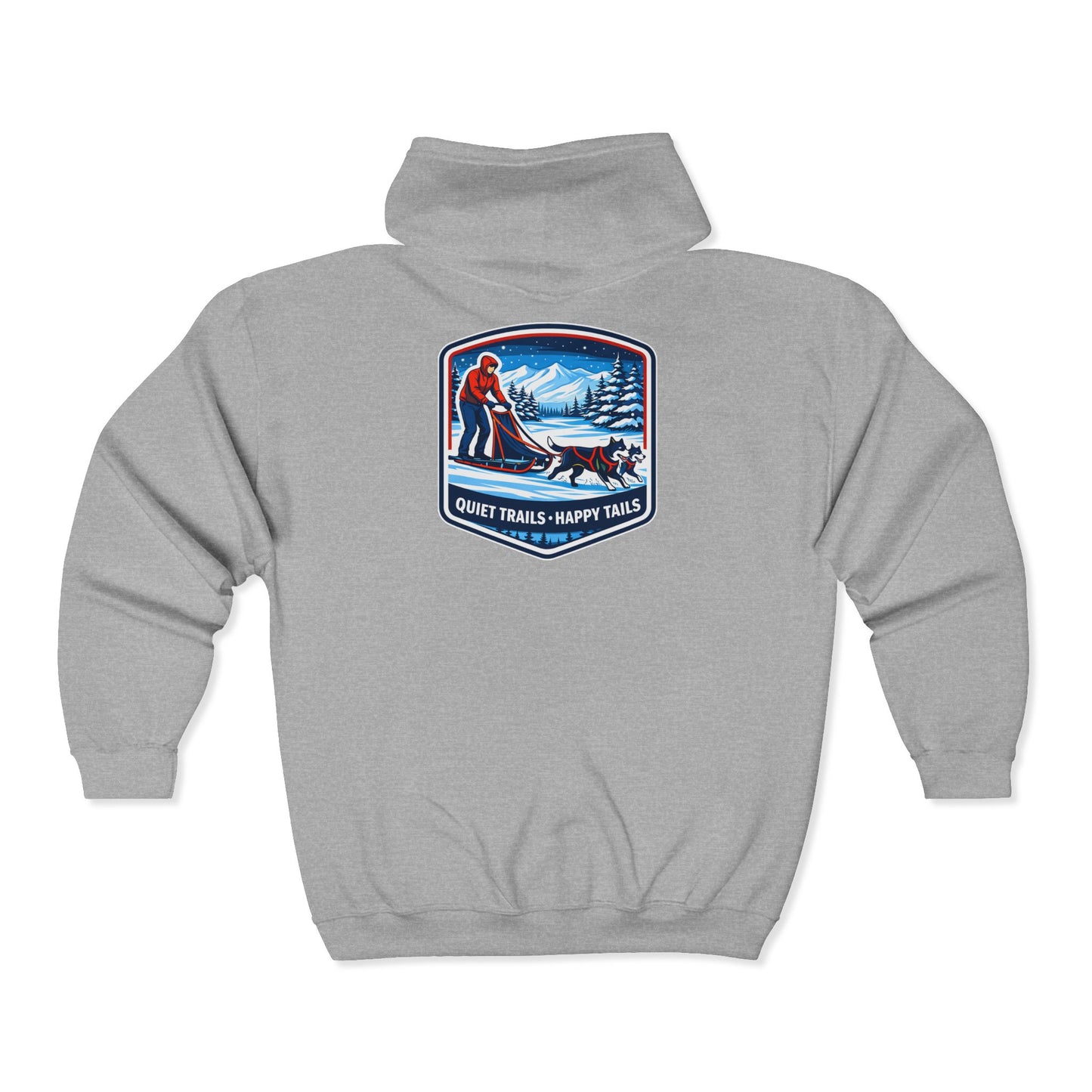 Quiet Trails Skiing Zip Hoodie – "Quiet Trails • Happy Trails" Winter Ski Patch