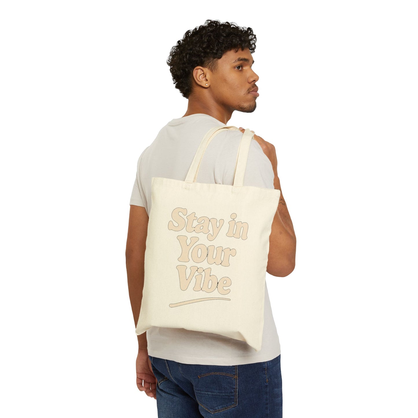 Stay In Your Vibe Canvas Tote – Retro Script Cotton Shopper Bag