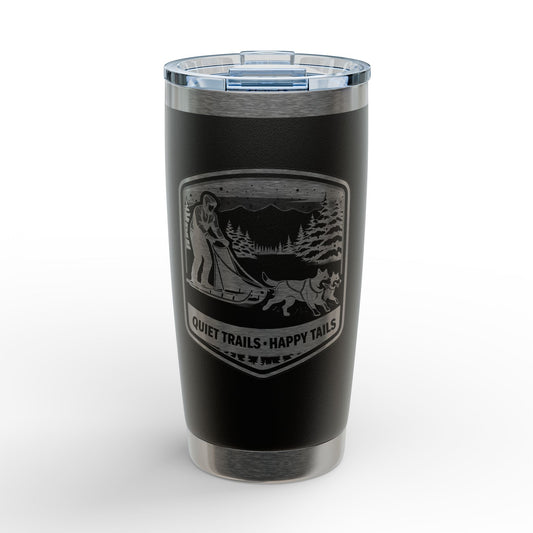 Engraved 20oz Tumbler — 'Quiet Trails • Happy Tails' Dog Sledding Design
