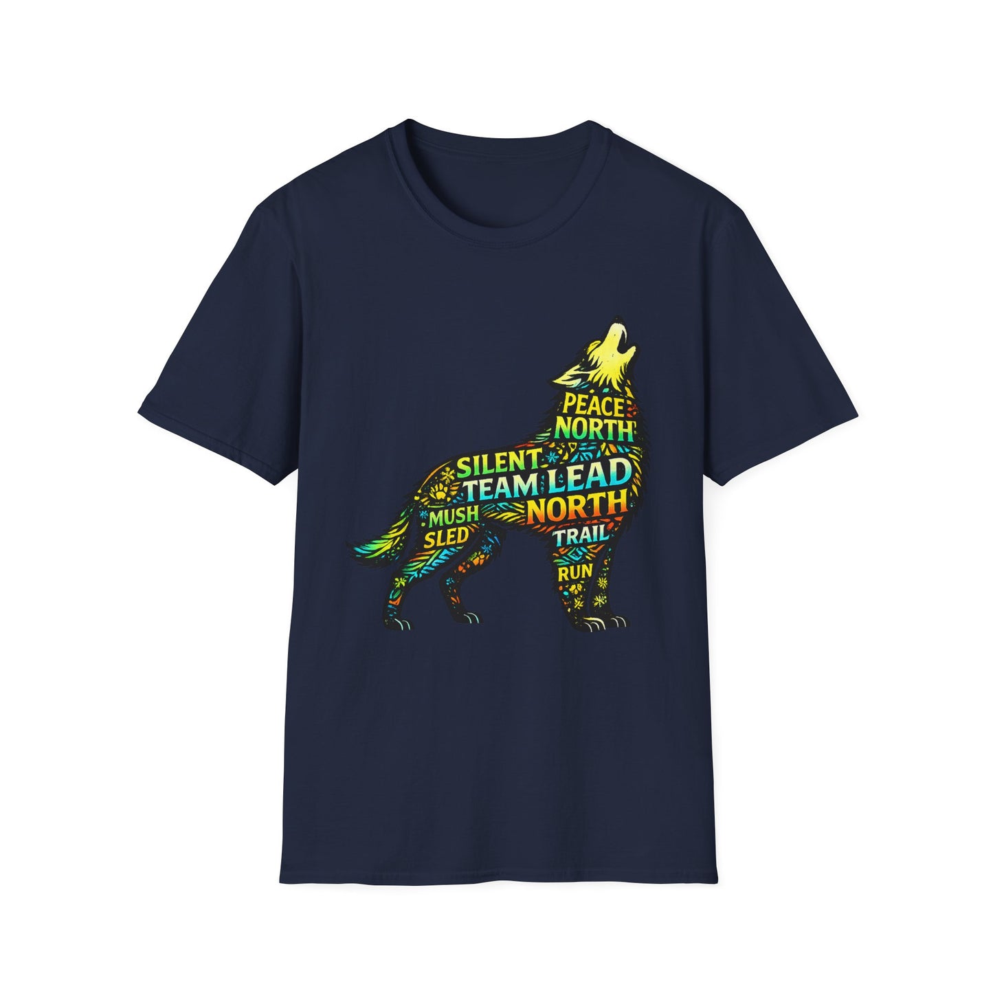 Wolf Word Art T‑Shirt — ‘Lead North’ Mush & Trail Running Design