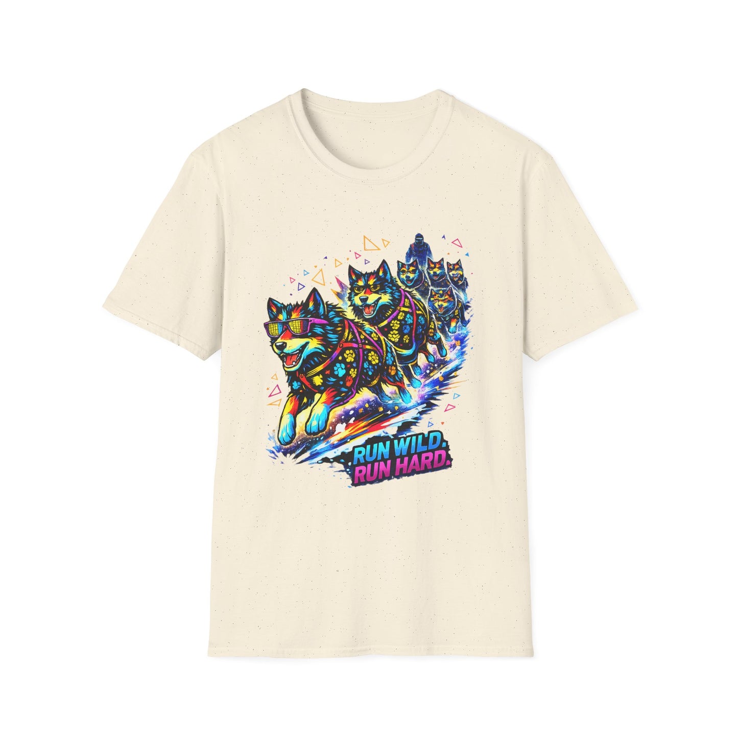 Husky Sled Team T-Shirt — 'Run Wild, Run Hard' Neon Adventure Tee