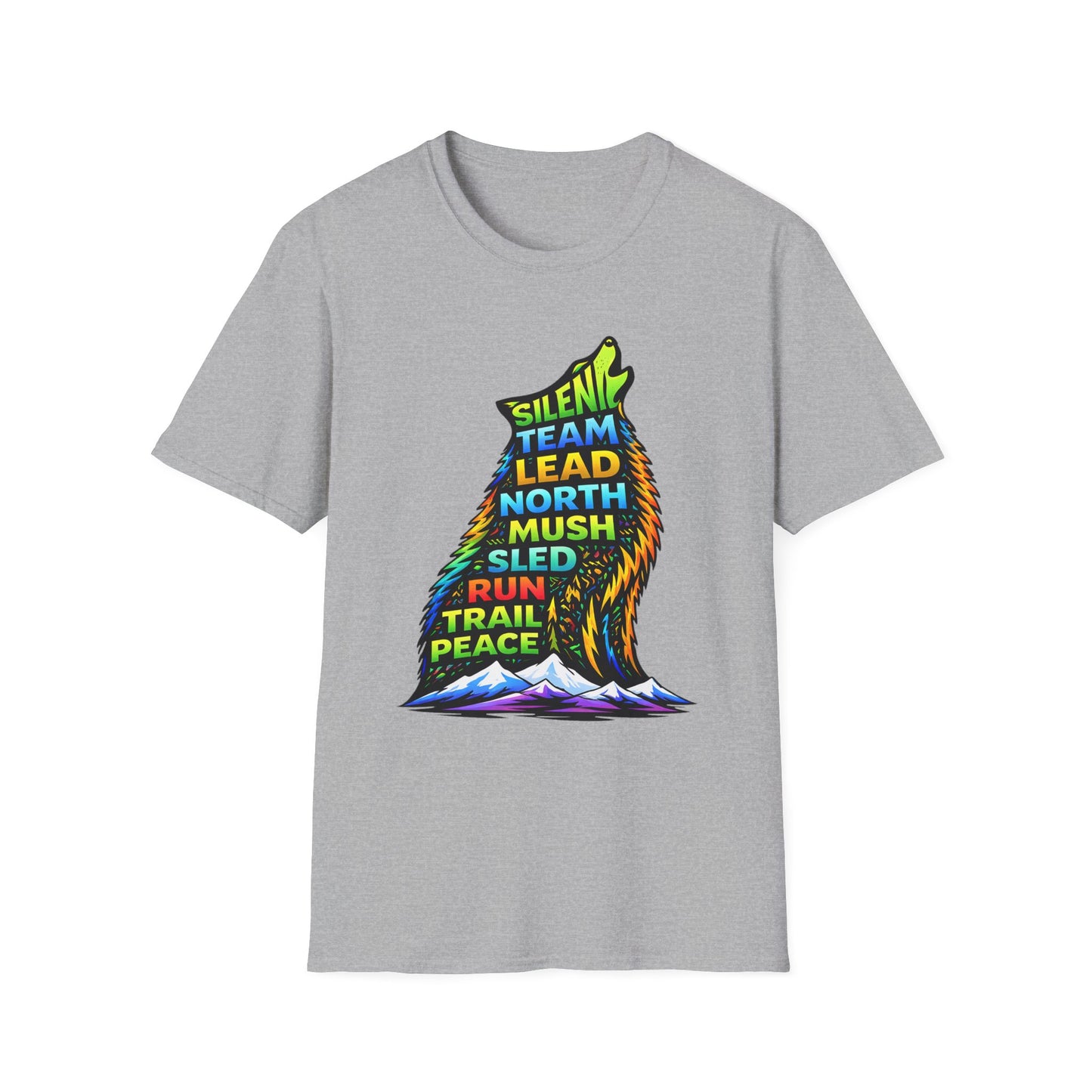 Howling Dog Adventure T-Shirt — 'Silent Team Lead North Mush Sled Run Trail Peace' Graphic Tee