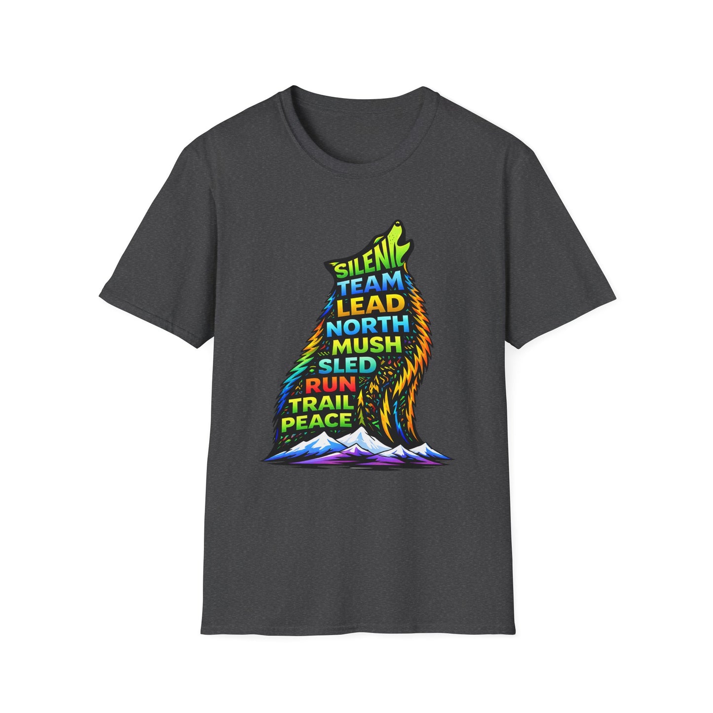 Howling Dog Adventure T-Shirt — 'Silent Team Lead North Mush Sled Run Trail Peace' Graphic Tee
