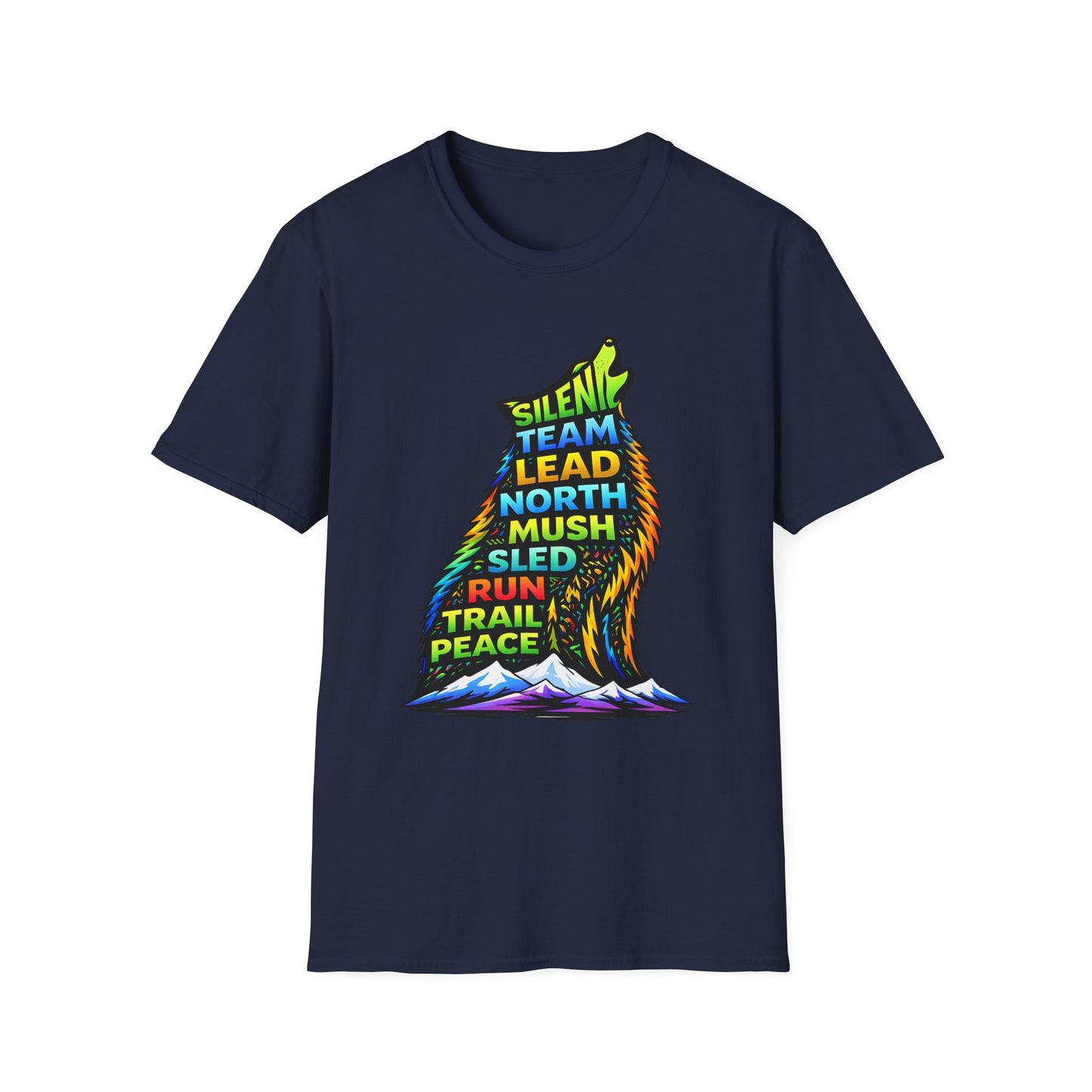 Howling Dog Adventure T-Shirt — 'Silent Team Lead North Mush Sled Run Trail Peace' Graphic Tee