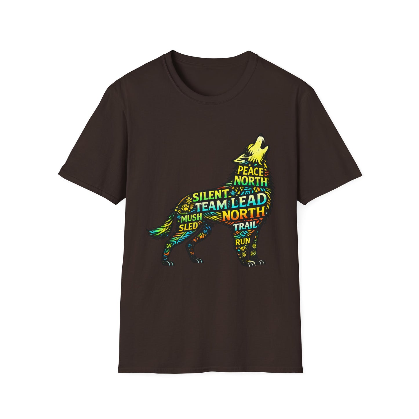 Wolf Word Art T‑Shirt — ‘Lead North’ Mush & Trail Running Design