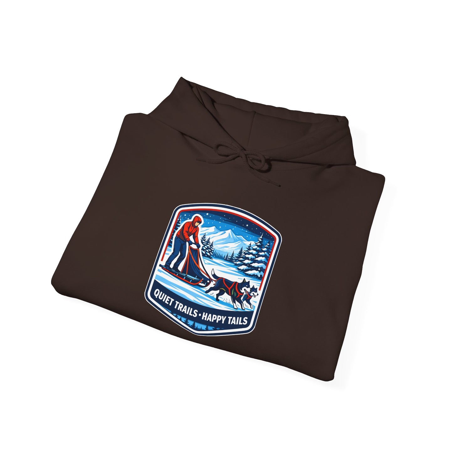 Winter Dog Sledding Hoodie — Quiet Trails, Happy Trails Patch