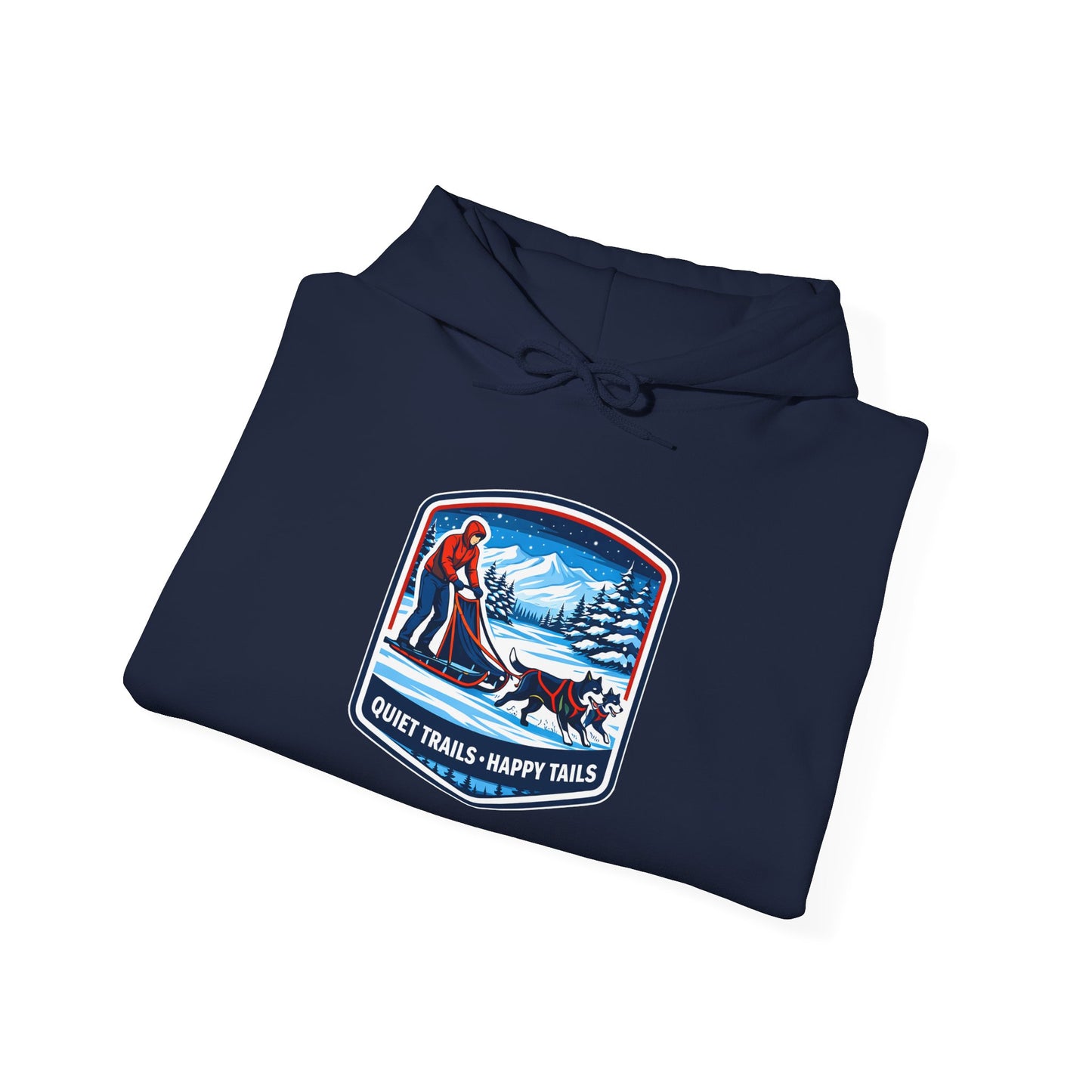 Winter Dog Sledding Hoodie — Quiet Trails, Happy Trails Patch
