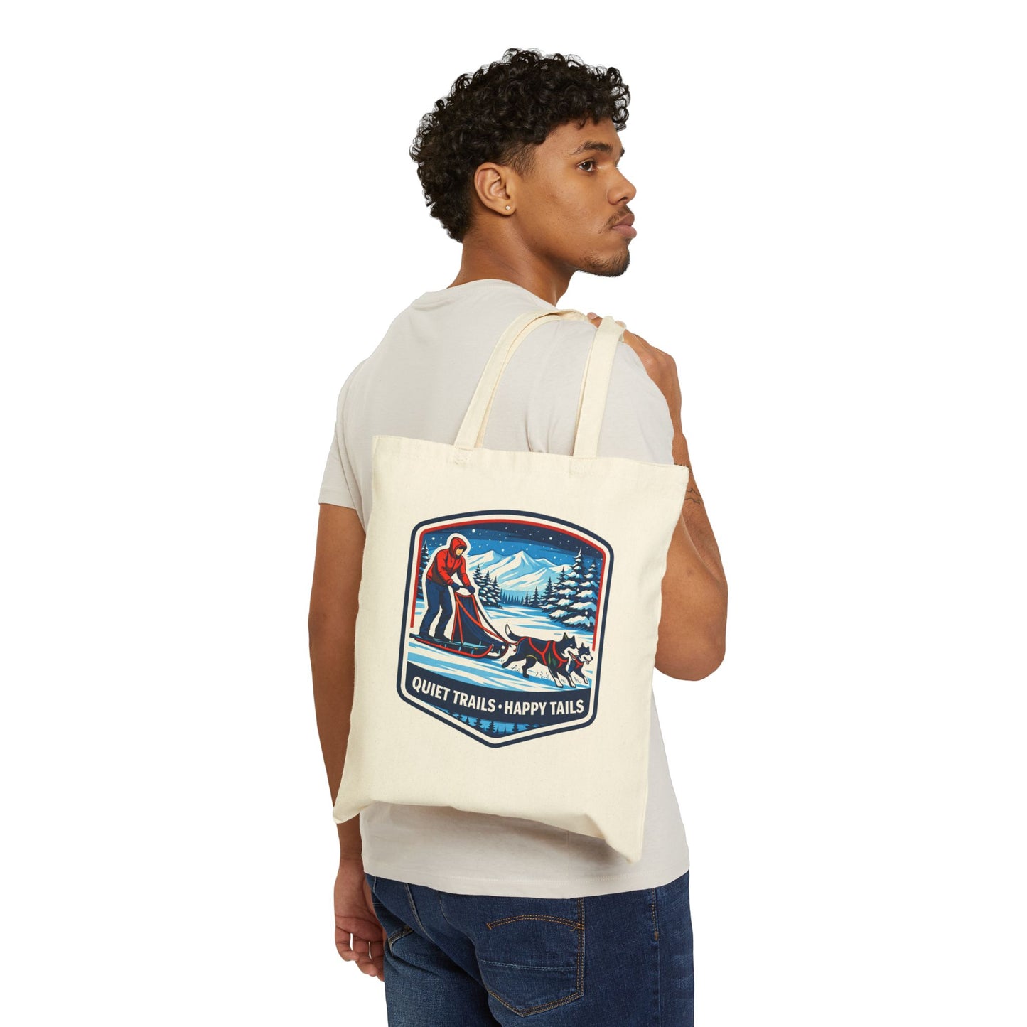 Tote Bag — "Quiet Trails, Happy Tails" Sled Dog Winter Canvas Tote