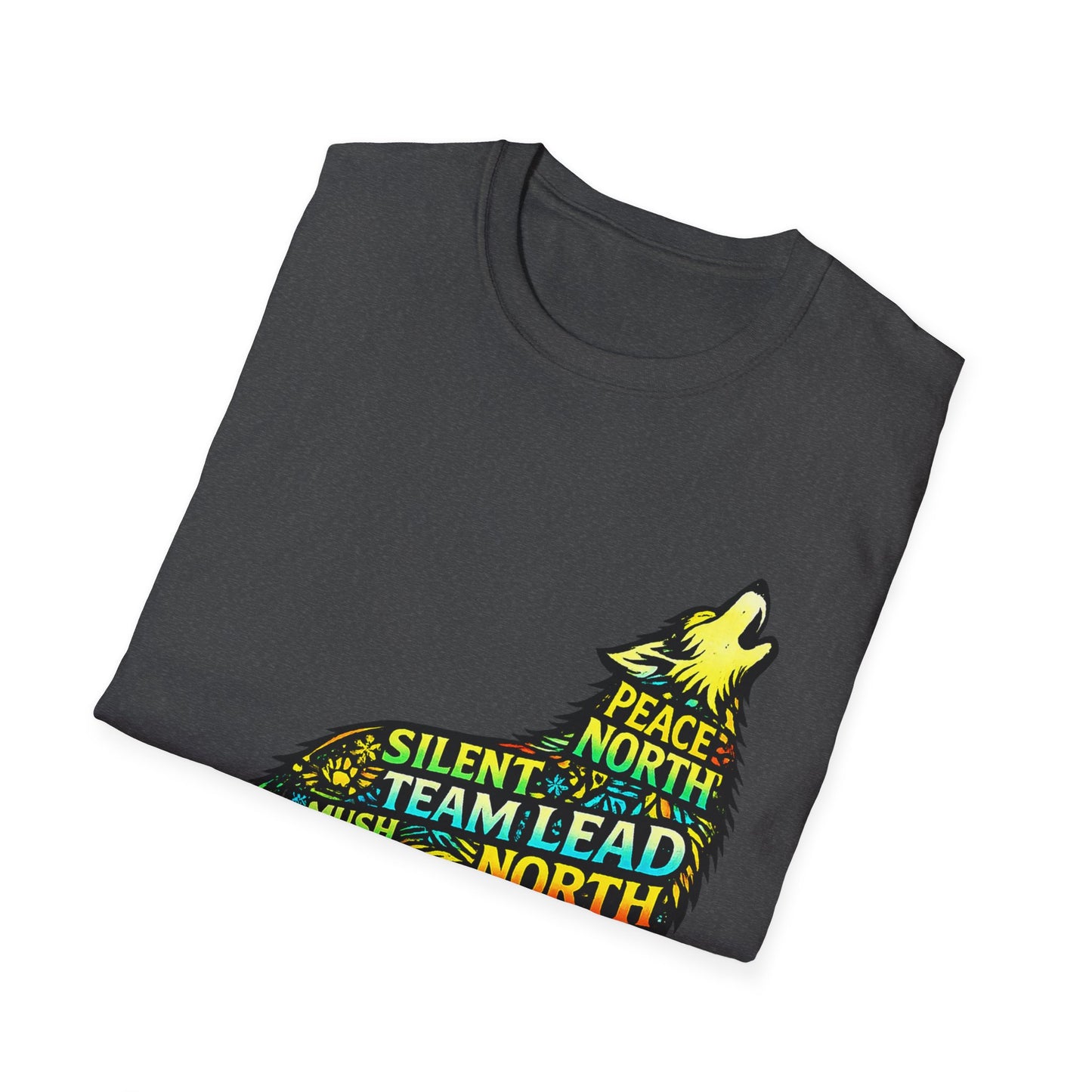 Wolf Word Art T‑Shirt — ‘Lead North’ Mush & Trail Running Design