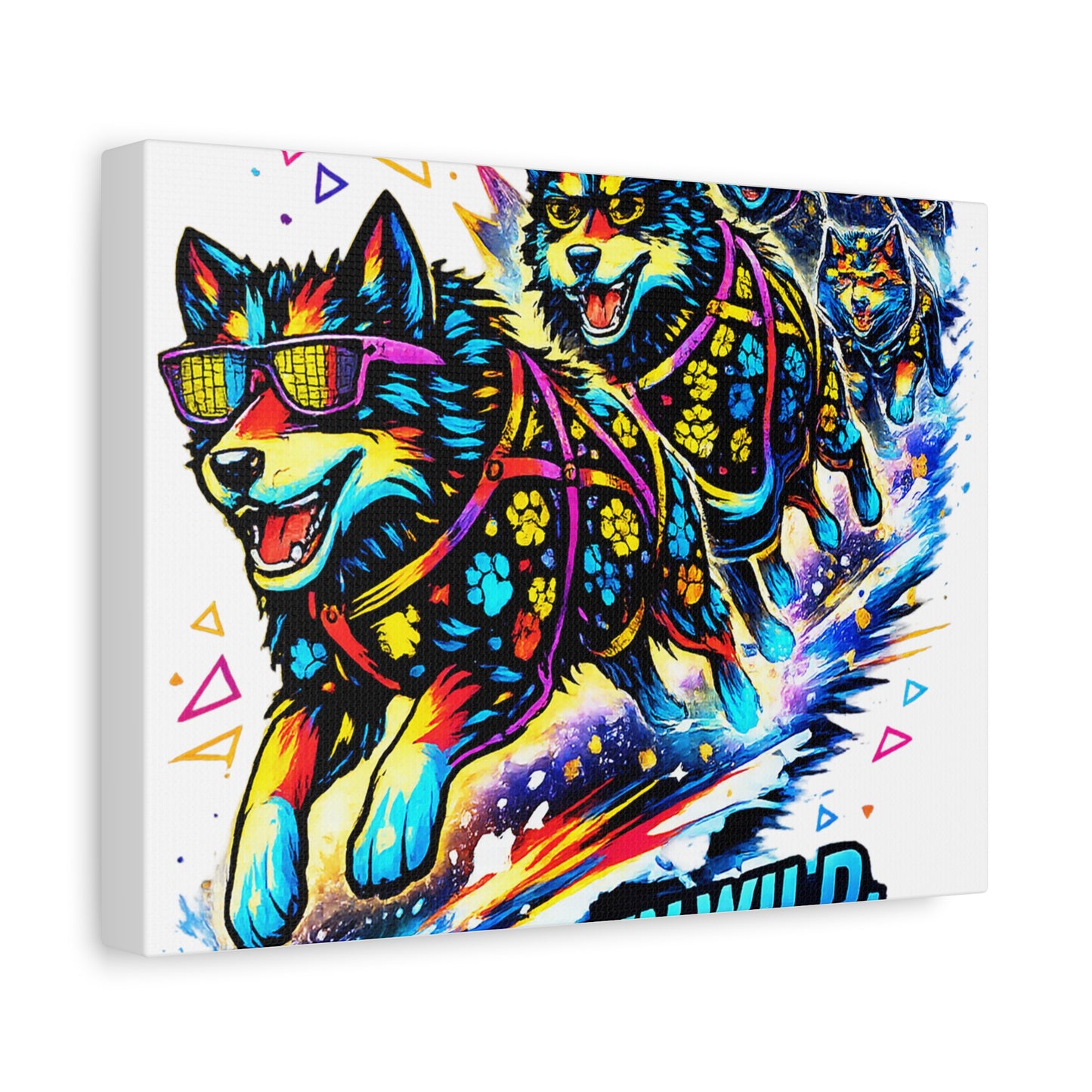Vibrant Neon Huskies Canvas - "Run Wild, Run Hard" Stretched Wall Art